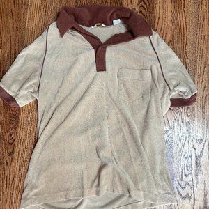 VINTAGE 70s Brown / Tan Terry Shirt 70's style - Size Large (L)